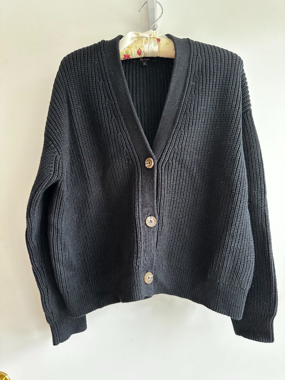 100% Organic Cotton Fisherman Boxy Cropped Cardigan Small Black